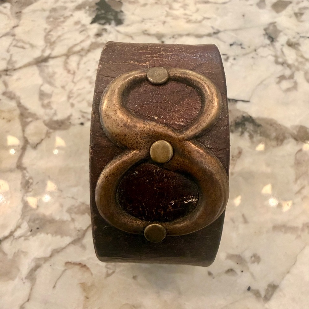 Brown Leather Cuff Bracelet with Antique Brass Accent